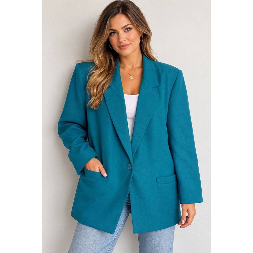 Vintage 80s Levi's Bend Over Teal Blazer Oversized One Button Power Jacket